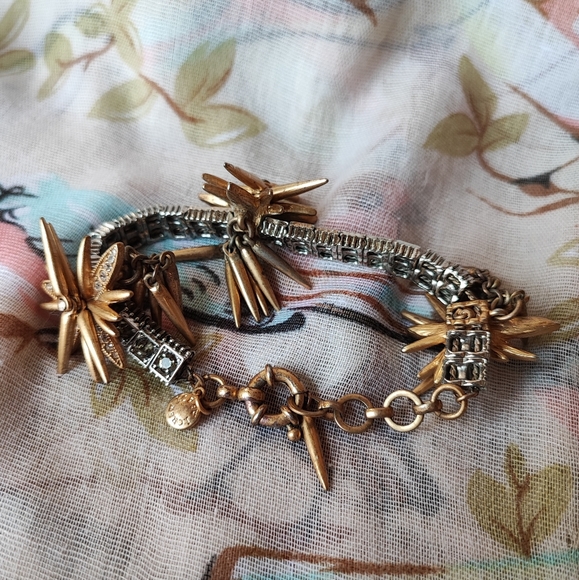 Oxidized Antique Brass Tone J. Crew Fireworks Firecracker Bracelet Spikes Stones - Picture 12 of 13